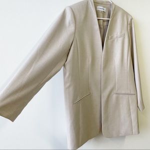 Calvin Klein Long Line Blazer Jacket Beige Open Front